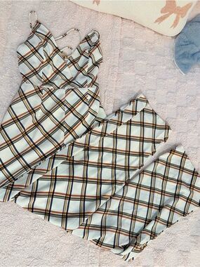 Forever 21 Ivory Plaid Wide-Leg Jumpsuit with Brown & Black Check